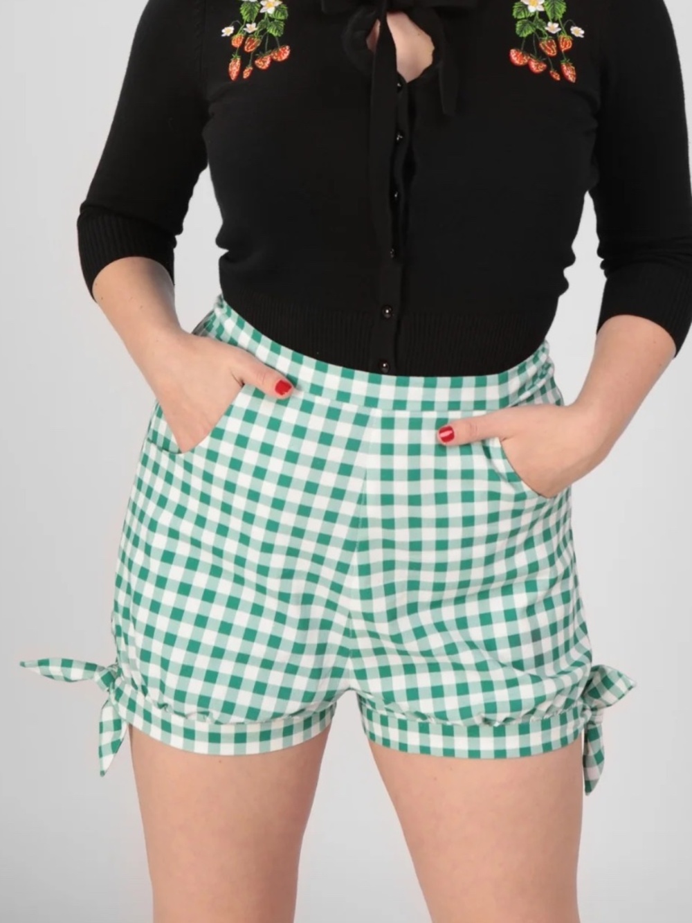 NWT Collectif Green Rylee Gingham Shorts - UK 6